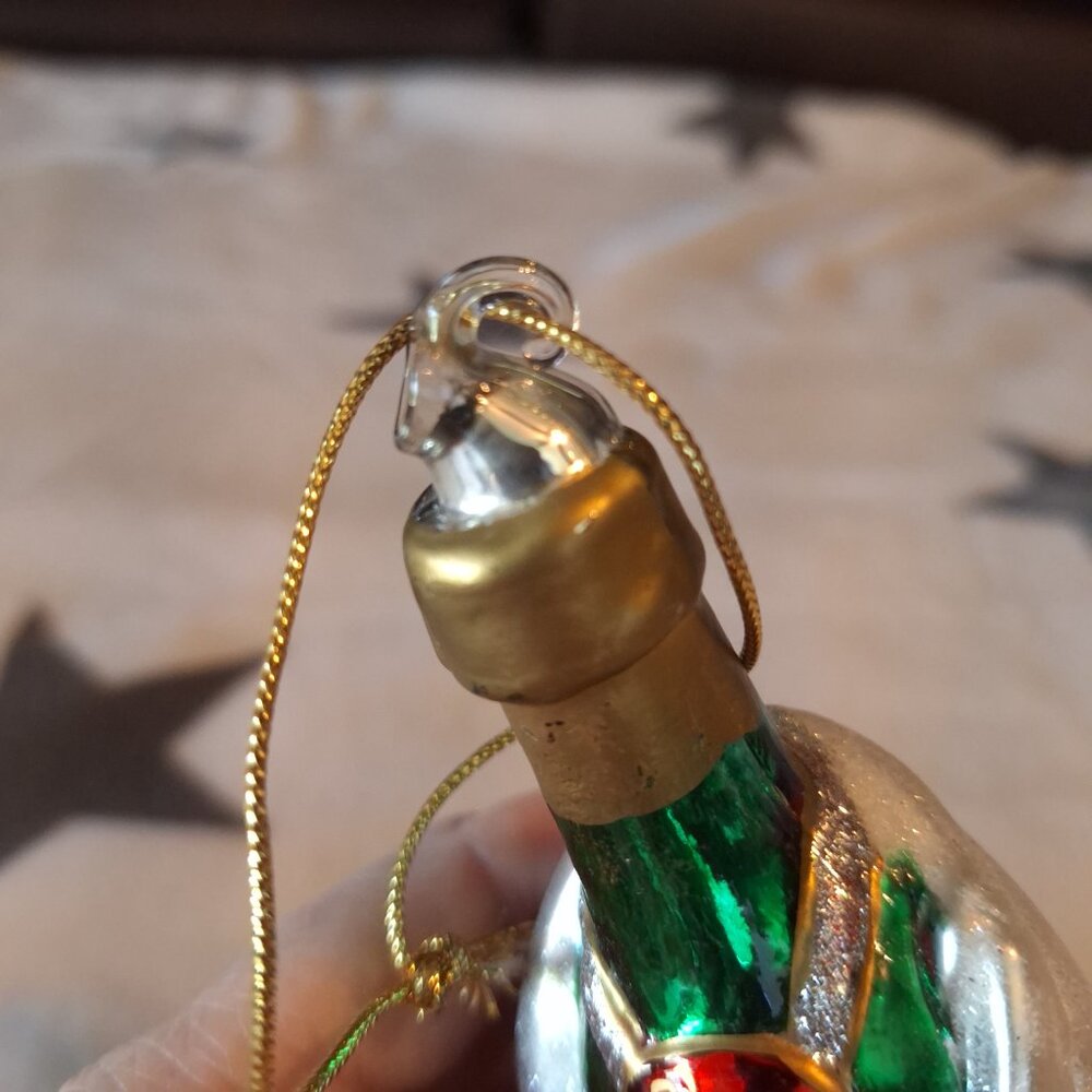 Vintage 2000 Blown Glass Christmas Ornament 6” Champagne in Ice Bucket - Picture 4 of 8